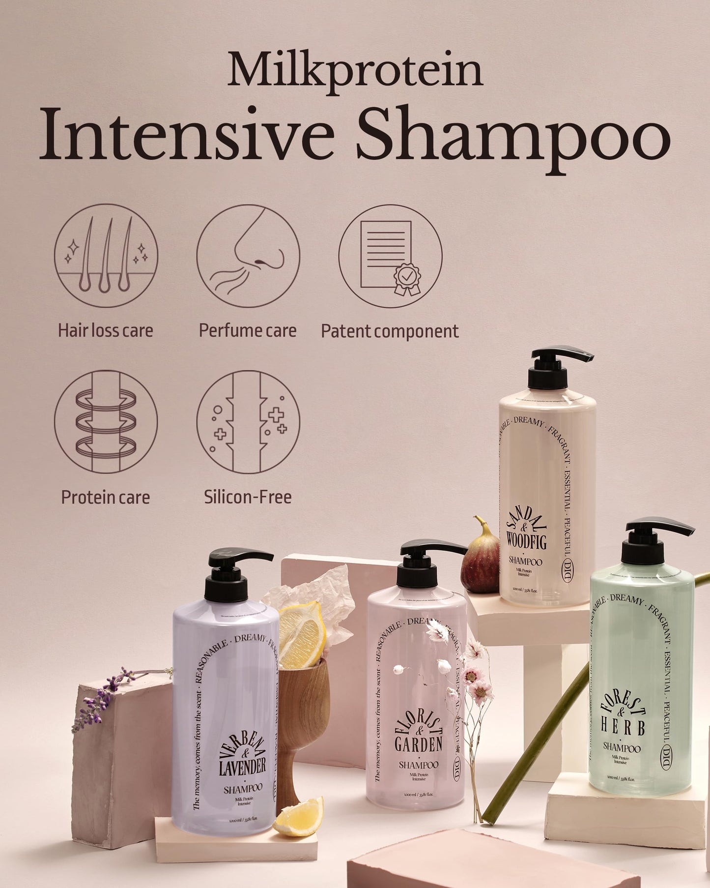 ODID Milk Protein Intensive Shampoo - Korean Volumizing and Hair Loss Relief Perfume Shampoo for Damaged Hair - pH5.5 Scalp Purifying, 16.9 fl.oz.