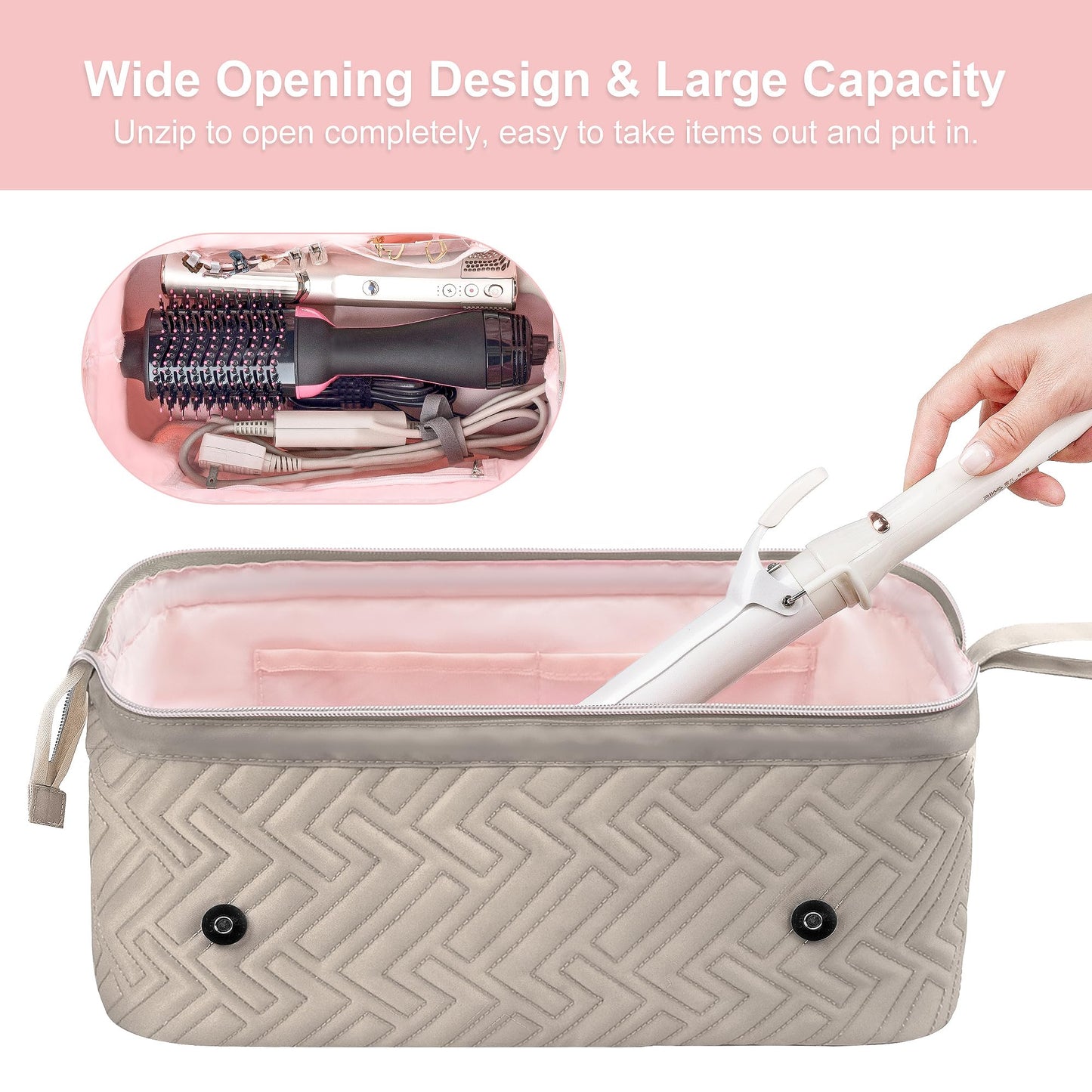 Leudes Hair Tools Travel Bag for Women Heat Resistant Mat for Travel Essentials Hot Tools Straighteners,Flat Irons,Curling Iron,Hot Air Brushes and Hair Dryer Organizer Bags 2 in 1 (Camel)