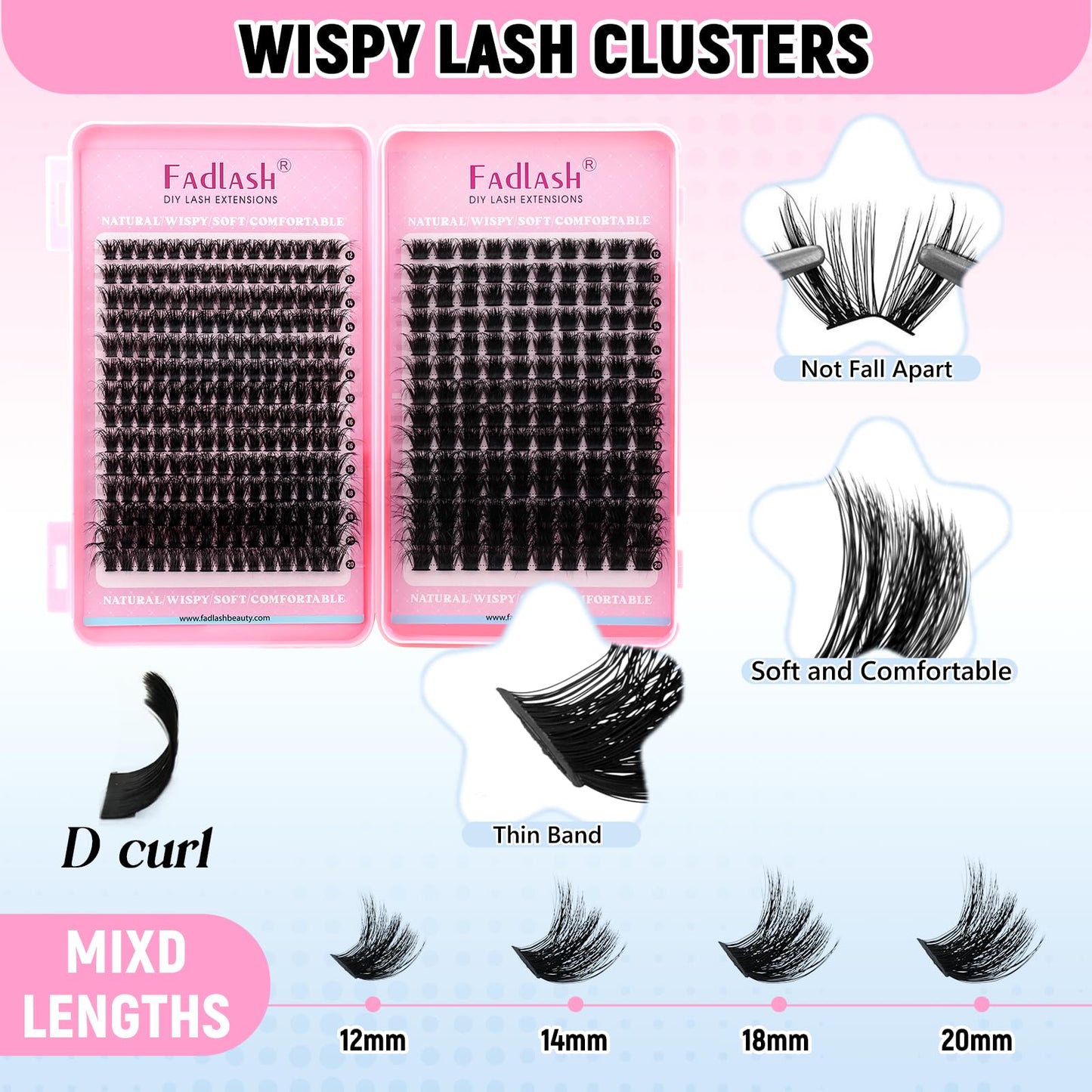 DIY Lash Extension Kit Bulk Packs D Curl Volume Eyelash Clusters Wispy Natural Individual Eyelashes with Lash Bond and Seal, and Lashes Tweezers for Beginners