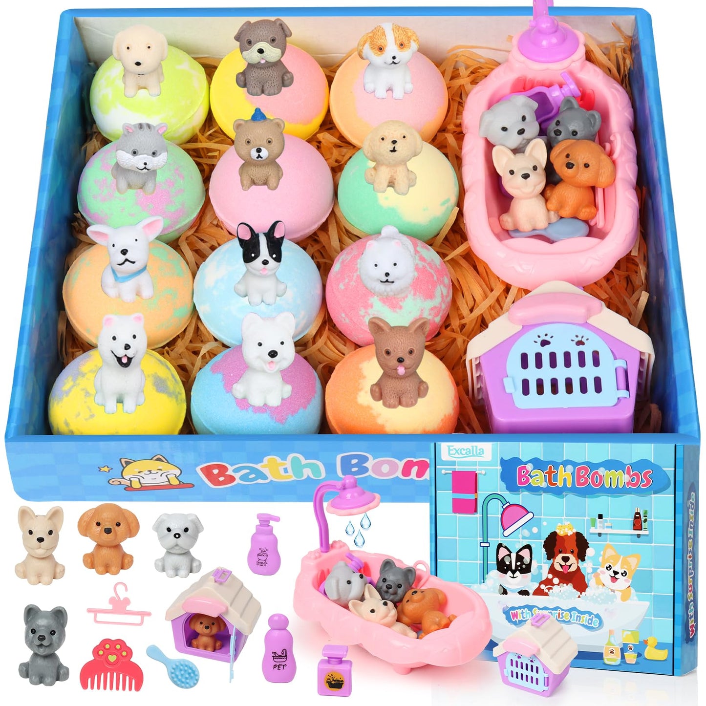 Bath Bombs for Kids with Toys Inside for Girls Boys, 12 Pack Kids Bath Bombs with Surprise Dog Pretend Playset, Handmade Bubble Bath Fizzies Birthday Christmas Gift Set