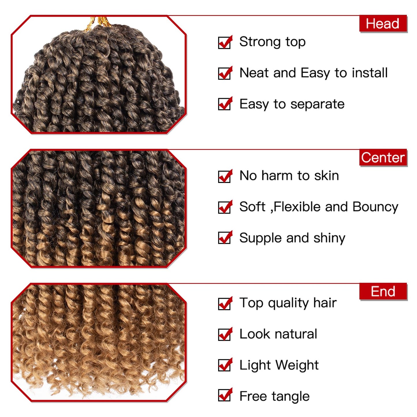 Xtrend 8 Packs Pre-twisted Passion Twist Crochet Hair 18 Inch Natural Black Pre-looped Crochet Braids Hair For Women Bohemian Synthetic Passion Braiding Hair Extension (8packs, 1B#)