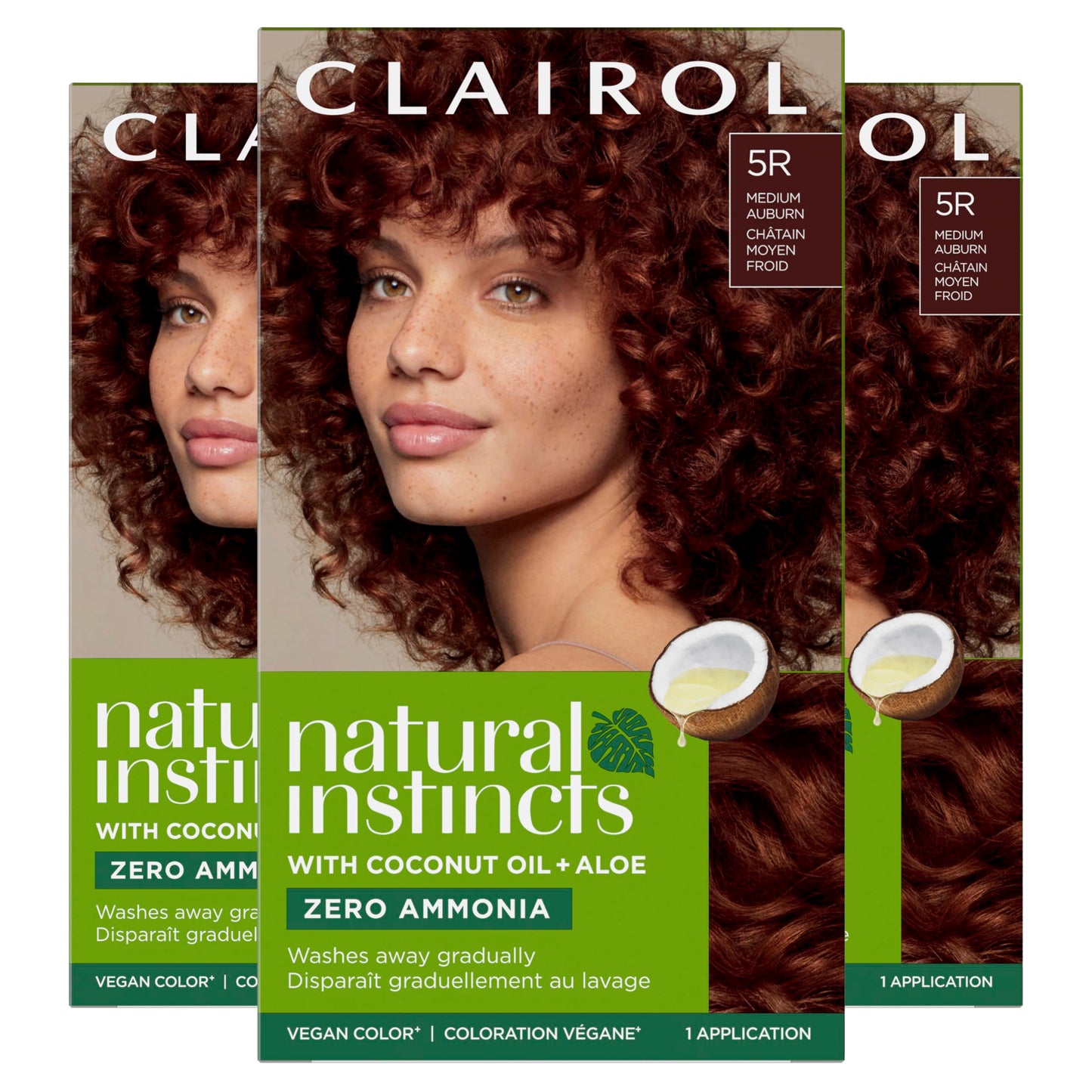 Clairol Natural Instincts Demi-Permanent Hair Dye, 5R Medium Auburn | Ammonia‑Free, Vegan Hair Color with Coconut Oil & Aloe Vera | Pack of 3