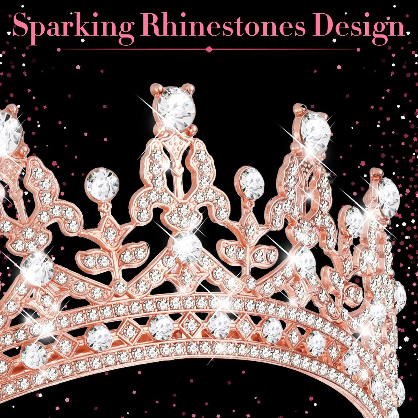 Wavyknot 10 Pieces Crown Tiara for Women Crystal Headband with Comb Princess Rhinestone Queen Crown Bridal Hair Accessories Jewelry for Women Prom Birthday Party Wedding Gifts(Rose Gold)