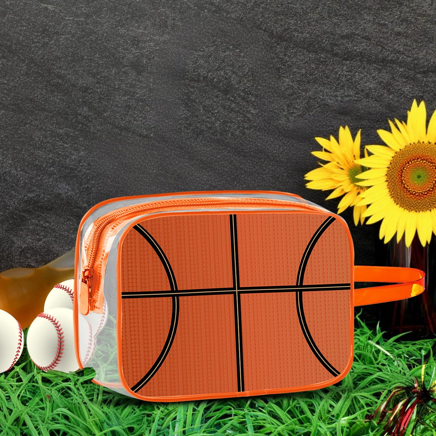 Lebaley 16PCS Basketball Cosmetic Bag - Basketball Snack Bags for Team,7x5.5x7'' Basketball Goodie Bag,Basketball Team Gifts for Player,Waterproof Clear PVC Zippered Toiletry Carry Pouch for Travel