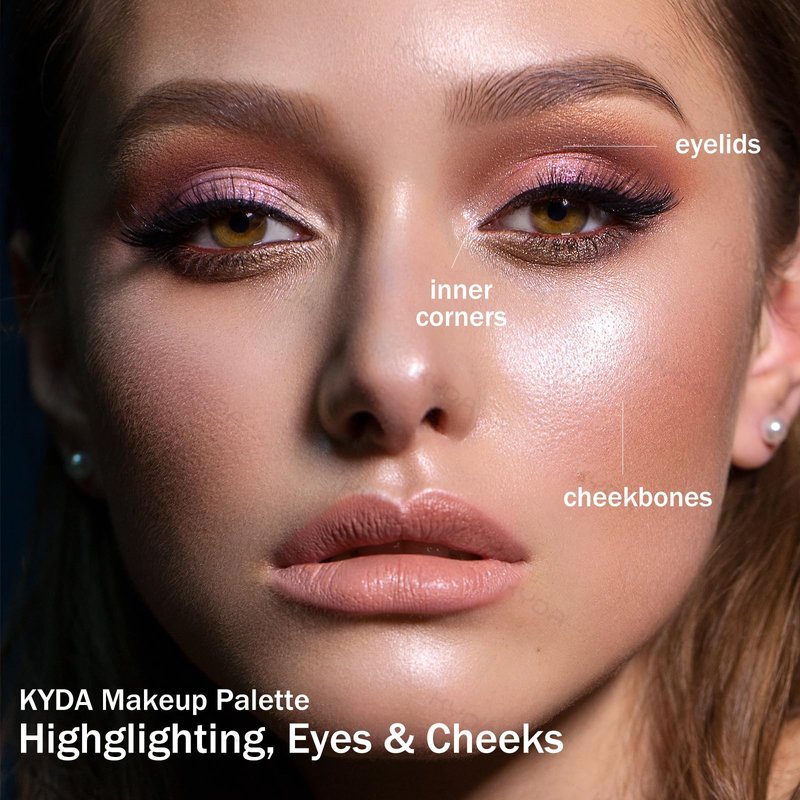 KYDA Eye & Cheek Palette, Eyeshadow and Highlighter Makeup, 4-In-1 Glow Face Palette for Women, Multiuse Blush, Highlighting Eye & Cheek Pallet for Mature Skin