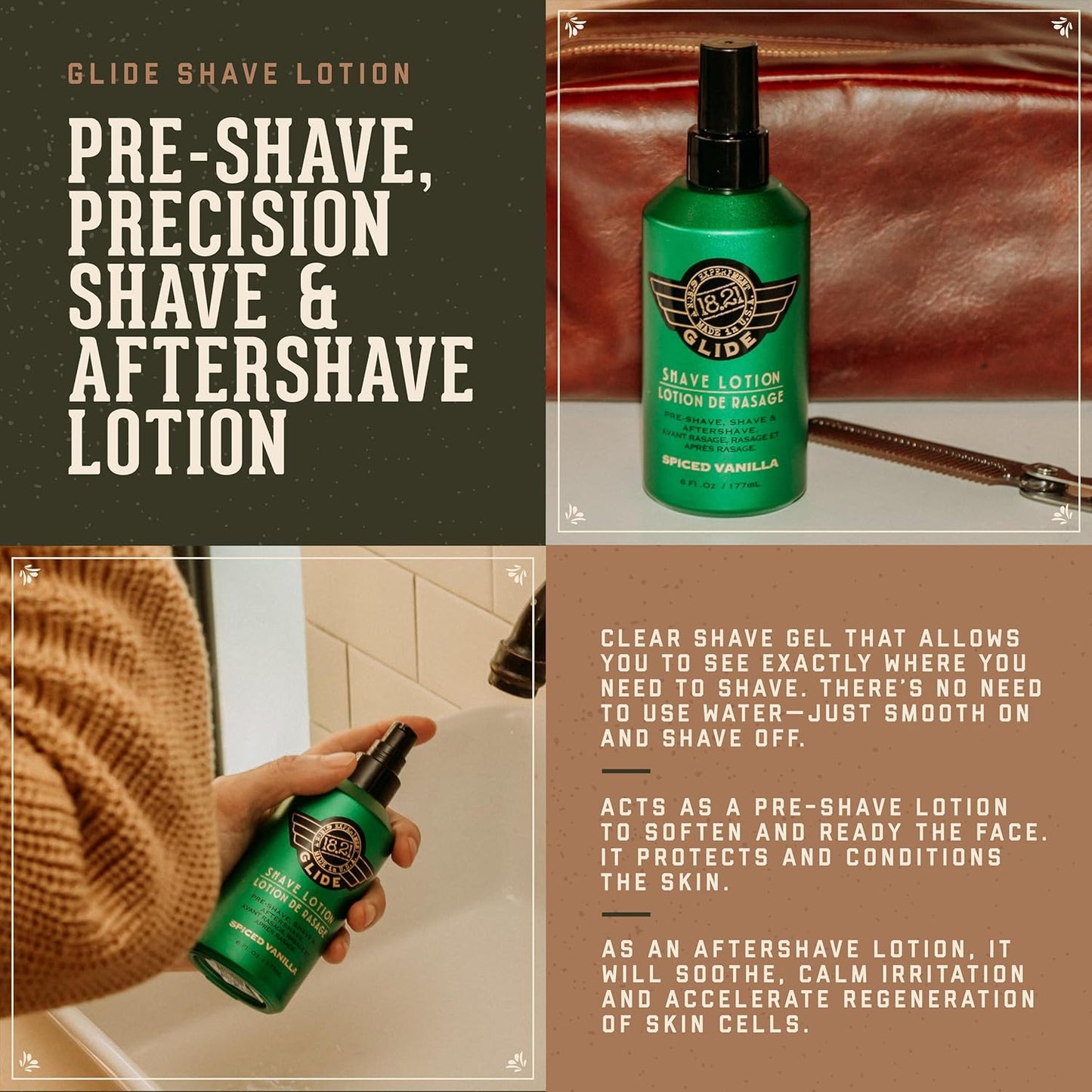 18.21 Man Made Shaving Gel Cream for Men - Spiced Vanilla, 6 Fl Oz | Non-Lathering, Moisturizing Formula for Smooth Shave