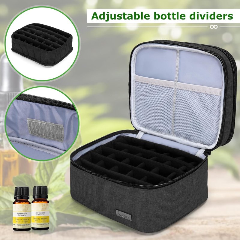 Essential Oil Carrying Case - Double-Layer Organizer for 30 Bottles (5ml-30ml) | Black Bag Only