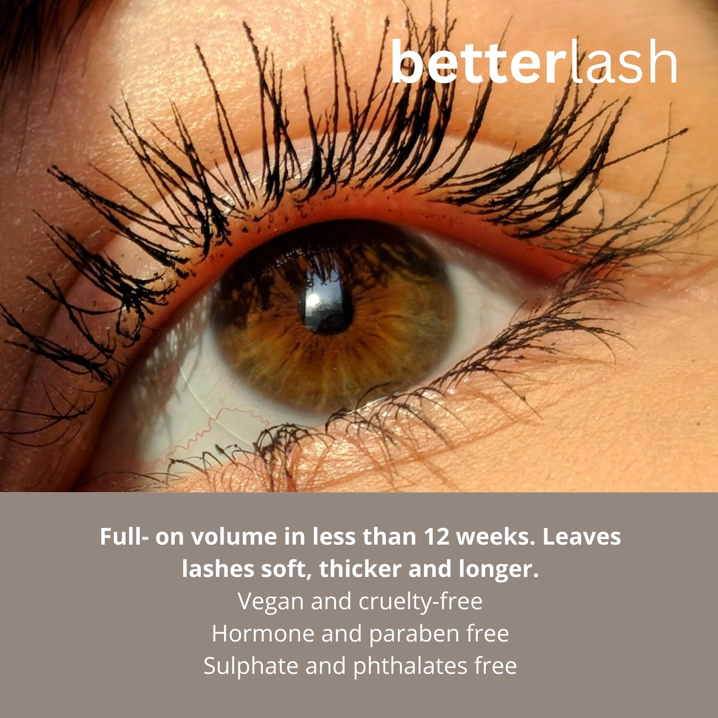 BetterLash Lash Growth Serum - Natural Peptide-Infused Eyelash Treatment for Fuller, Longer and Thicker Lashes, Clean Plant-Based Formula, Vegan and Cruelty-Free, Gentle on Sensitive Eyes (3 mL)