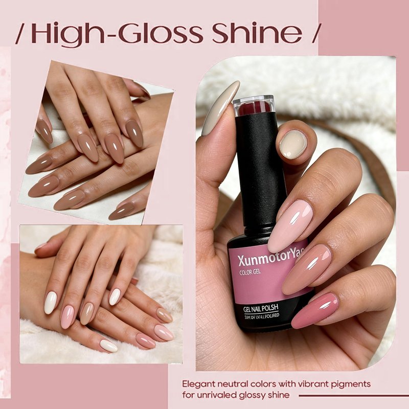XunmotorYao Gel Nail Polish Set, 6 Colors Milky White Nude Pink Polish Kit Soak Off Uv LED Nail Kit Minicure DIY Nails Art for Salon Home Fall Winter Gel Nails Kit