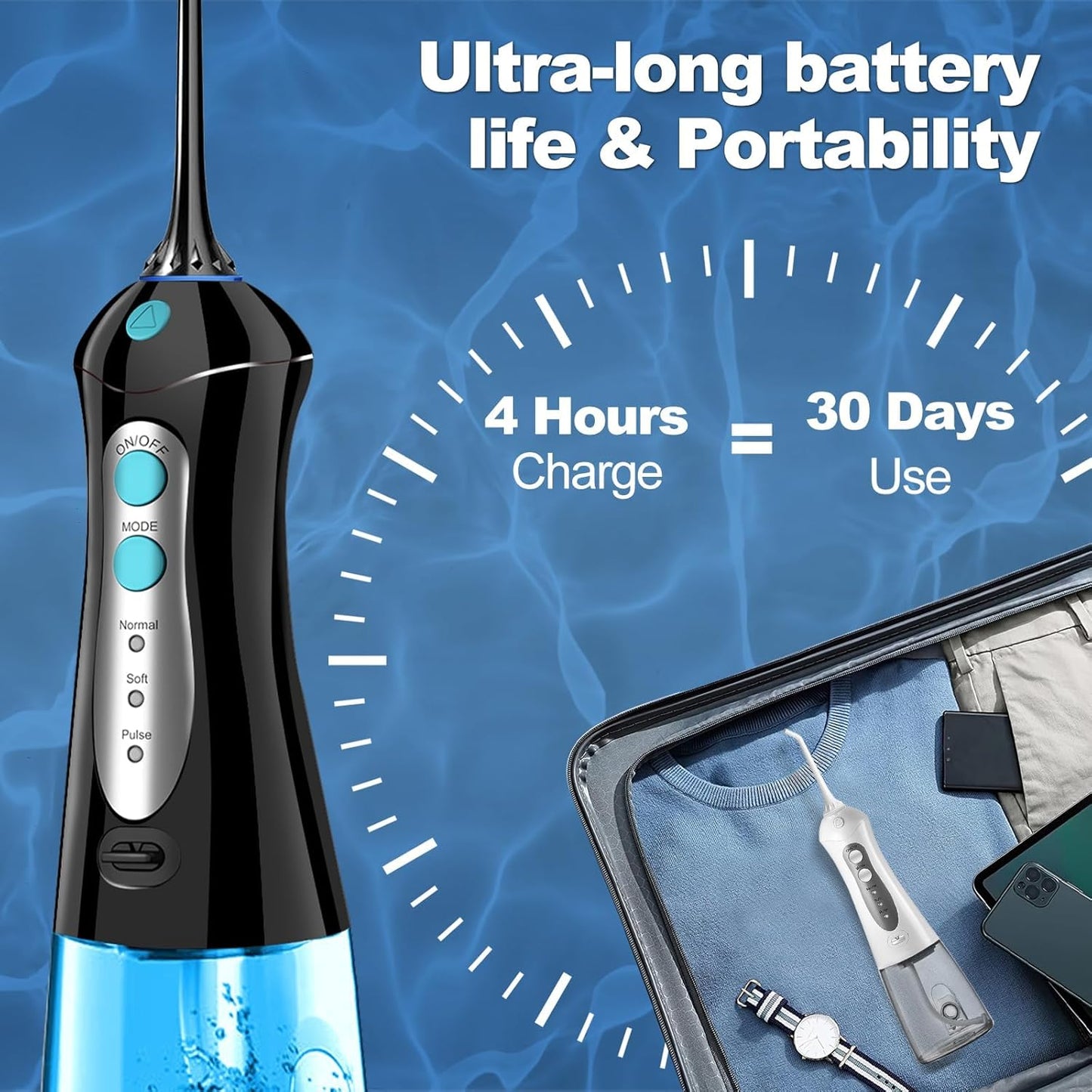 Dental Flosser Water Pick - Portable Cordless Oral Irrigator with 3 Modes | IPX7 Waterproof, Rechargeable for Adults and Braces