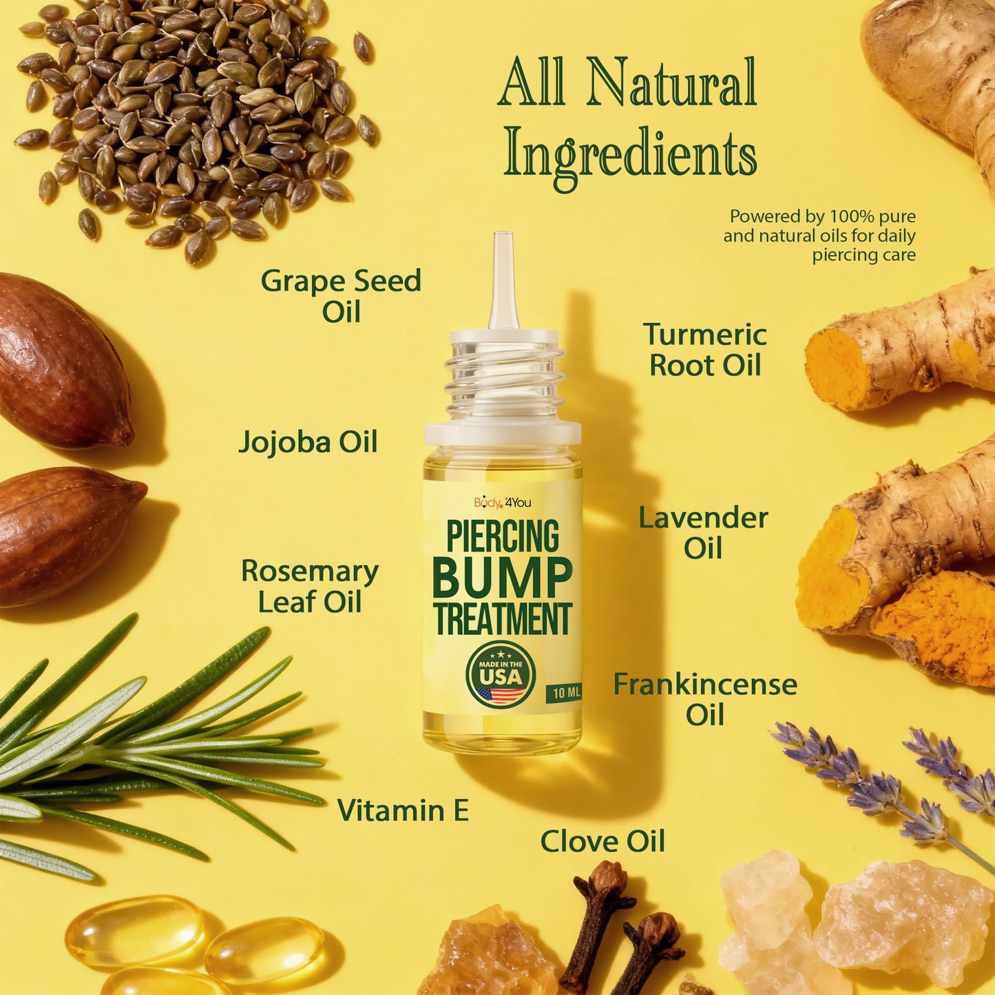 BodyJ4You Keloid Bump Removal Oil - Piercing Aftercare Shrinking Drops - Nose Ear Septum Belly Cartilage Scar Treatment Piercing Bump Solution - Tea Tree Jojoba Essential Oils Keloid Care (Pack of 4)