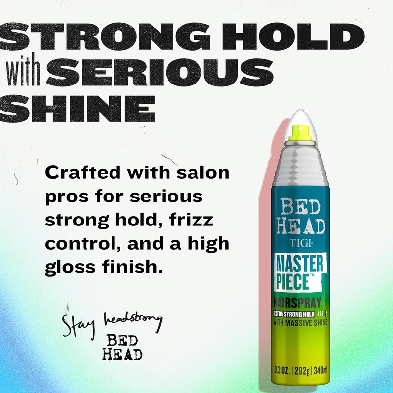 TIGI Bed Head Masterpiece Hairspray 2-Pack – Extra Strong Hold Hairspray, Frizz Control + Shine, Tropical Scent, 10.3 Oz Ea