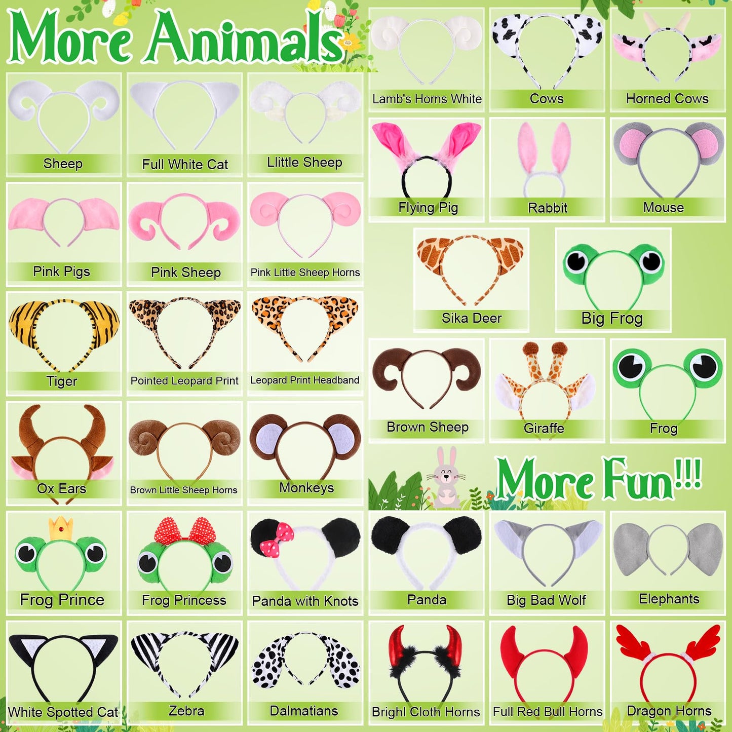 Hoemwarm 35 Pcs Animals Ears Headbands Zoo Jungle Animal Cat Ears Hair Hoop