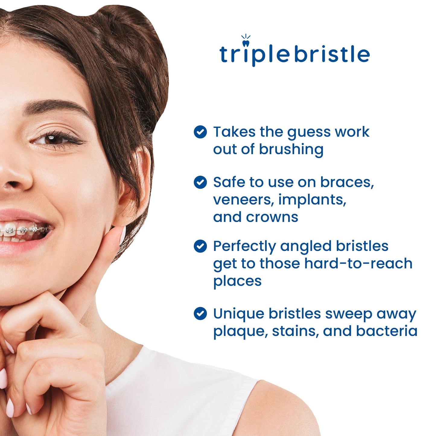 Triple Bristle Replacement Brush Head Refills | Innovative 3 Head Design | Compatible with Triple Bristle Brand Sonic Toothbrush | Color Changing Indicator Bristles | 2 Pack (Blue)