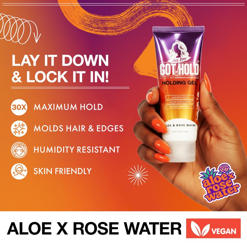 ALL DAY GOT HOLD Holding Gel 3.38 Fl Oz | Strong Hold Styling Gel & Edge Control, Aloe & Rose Water, Vegan, Cruelty Free