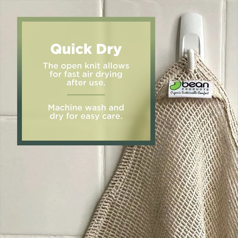 Bean Products Hemp Washcloth - Loose Weave Design for Effective Cleaning - Open Knit Exfoliating Wash Cloth - Fast Drying, Hemp & Organic Cotton - 10” x 12”, 4 Pack