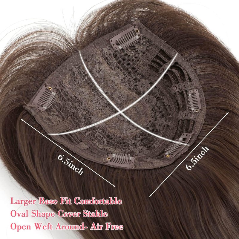Megito Hair Topper with Bangs 18inch Long Hair Toppers for Women with Thinning Hair 6.5"X6.5" Big Base Synthetic Pieces for Women Daily Wear Add Volume Medium Brown