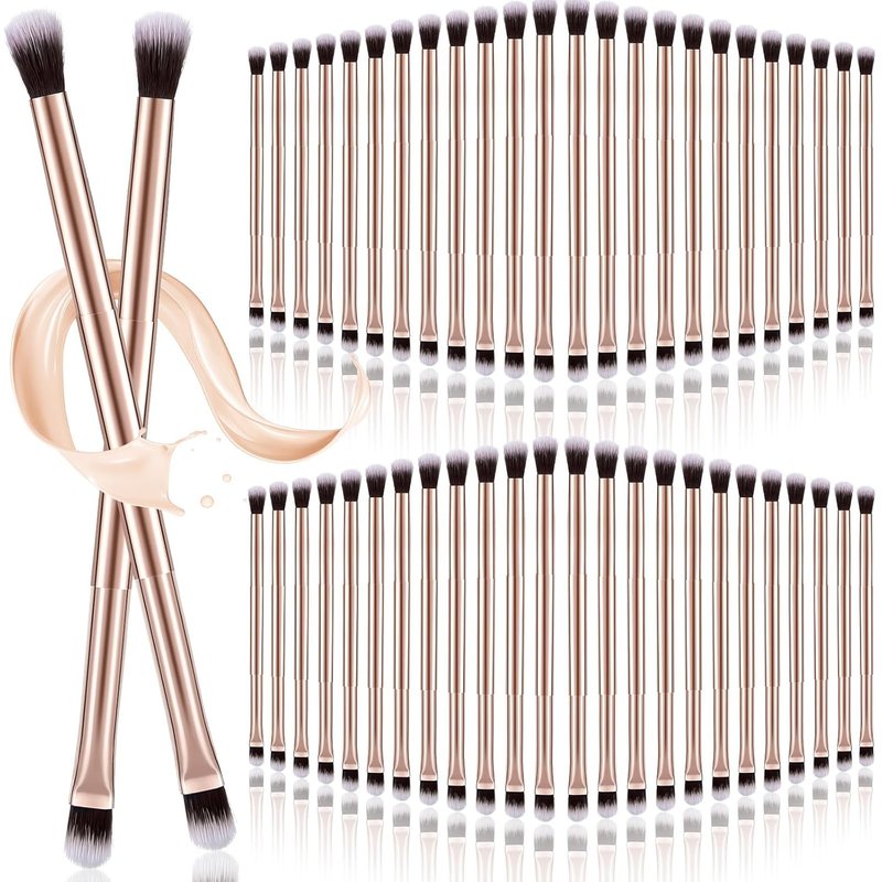 Bokon 50 Pcs Eyeshadow Smudge Brush Set - 2-in-1 Double-Ended Applicators for Blending Eye Shadow & Concealer | Soft Firm Pointed Tips