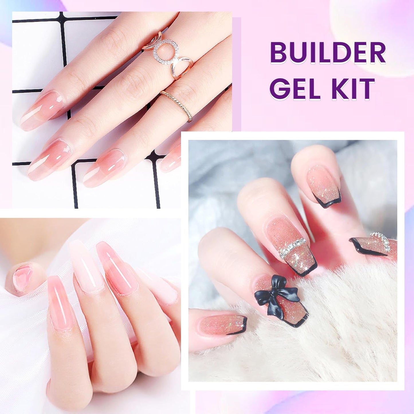 Nail Builder Gel Kit - 5oz Hard Nail Gel for Art & Extensions | Clear & White Colors