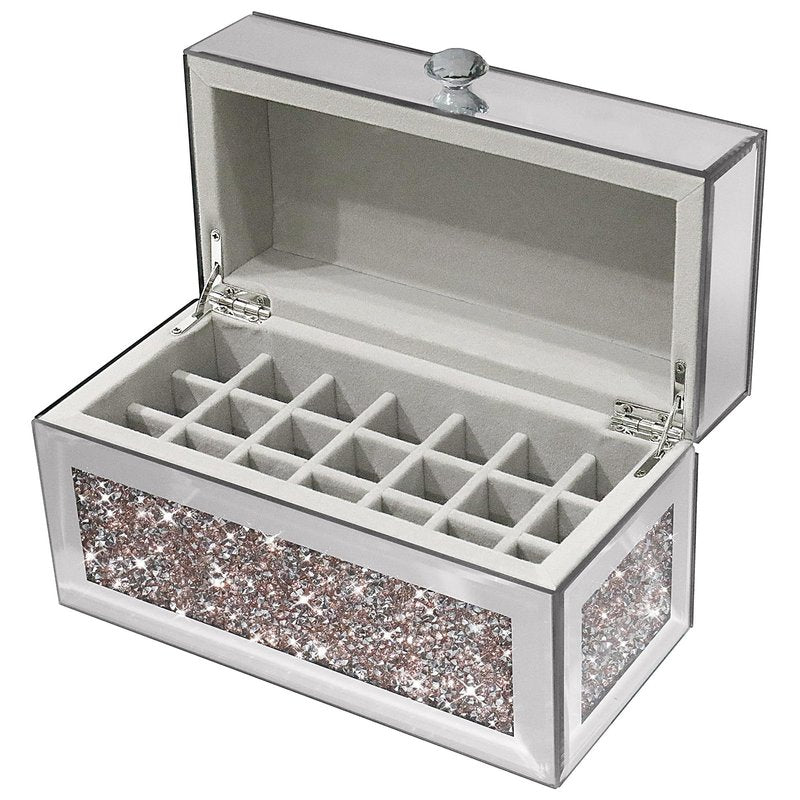 joyshiny 21 Spaces Lipstick Organizer with Lid,Lip Gloss Rollerball Perfume Holder for Vanity,Crushed Diamond Home Decor,Gift idea(9.2" L x 4.5" W x 5.5" H)