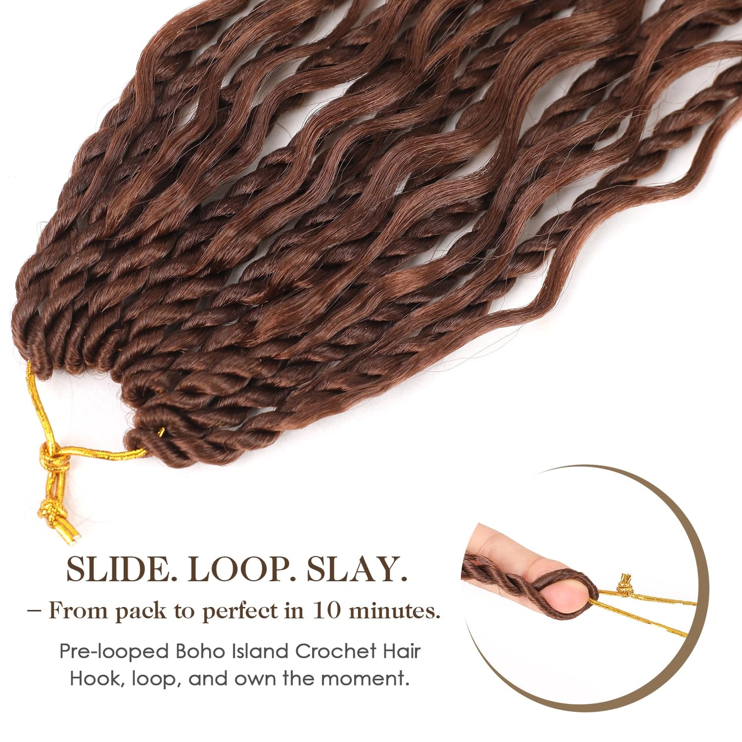 Boho lsland Twist Crochet Hair 24 Inch 8 Packs Medium Auburn Pre-Looped Senegalese Twist Crochet Braids with Curly Ends Synthetic Goddess Twist Crochet Hair for Black Women（30# 24 INCH）