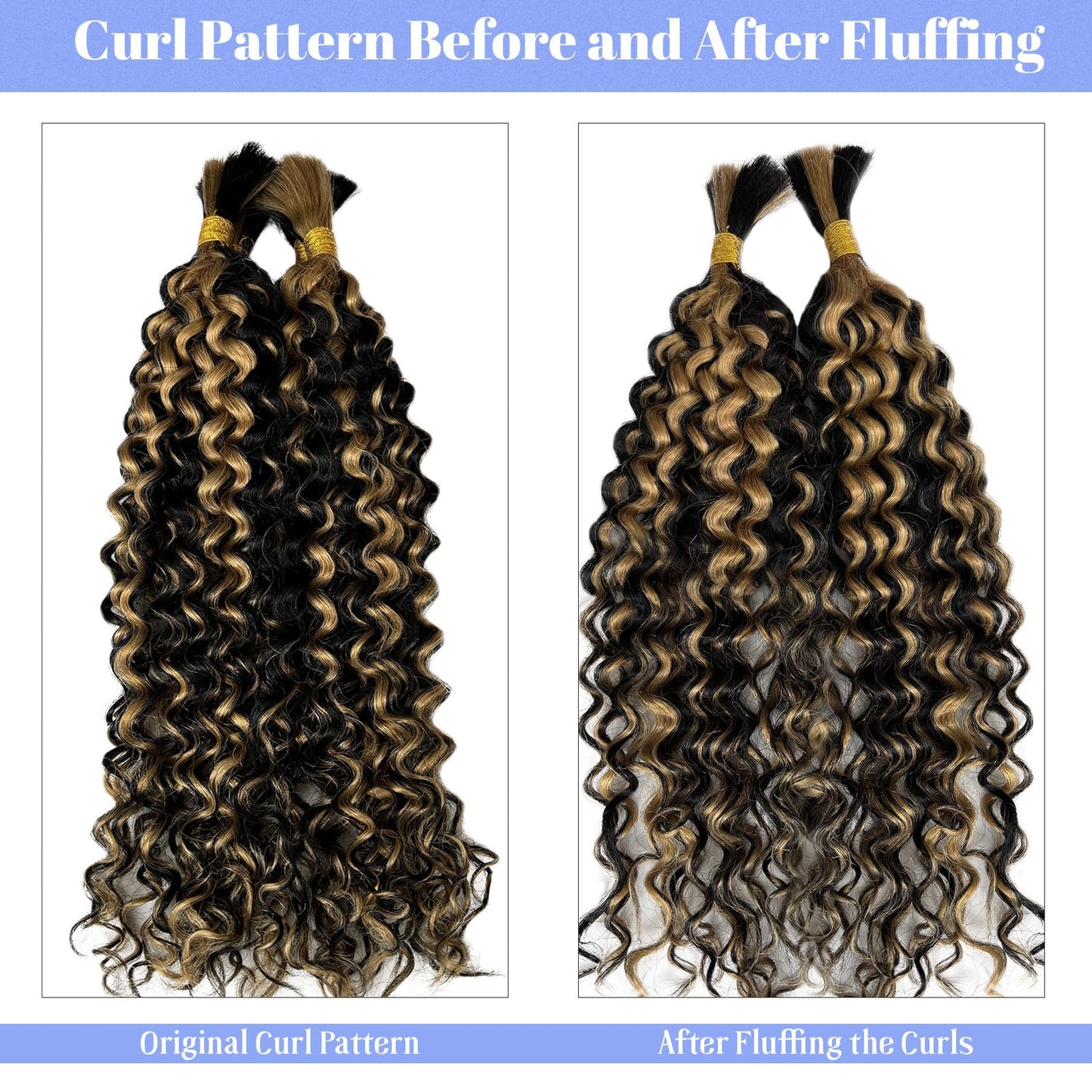 Blonde Human Braiding Hair 18 Inch Deep Water Wave Boho Human Hair for Braiding Color #24 Light Blonde Bundles 100% Burmese Human Hair for Boho Braids Two Bundles 100G Weft and Wavy Curly Bulk Hair