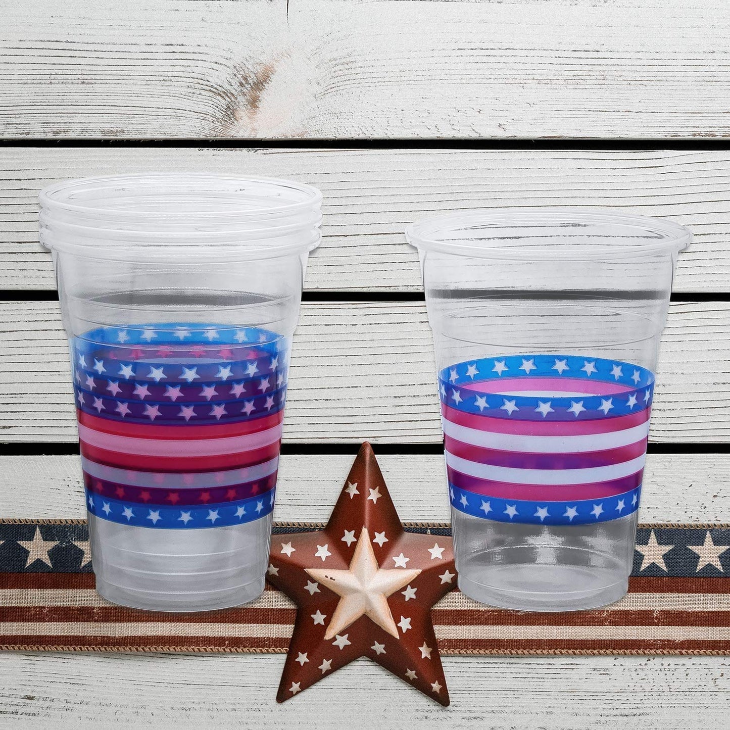 Party Essentials 20Count Soft Plastic 16 oz Printed Party Cups, Stars & Stripes, Clear