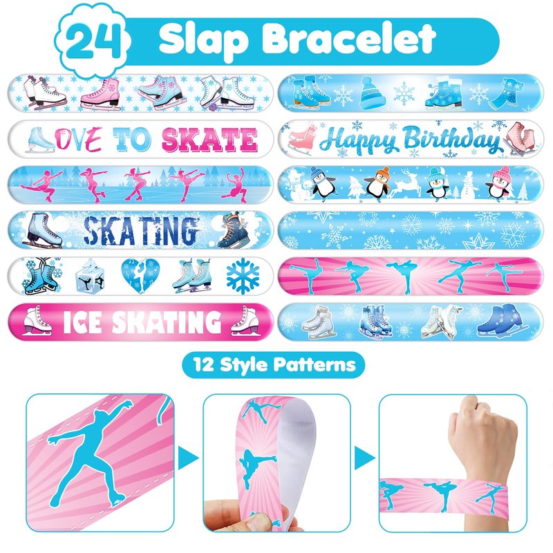 72PCS Ice Skating Party Set - 48PCS Temporary Tattoos & 24PCS Slap Bracelets - Fun Winter Sports-Themed Birthday Supplies, Baby Shower Gifts, Classroom Rewards & Party Decor for Kids (Boys & Girls)