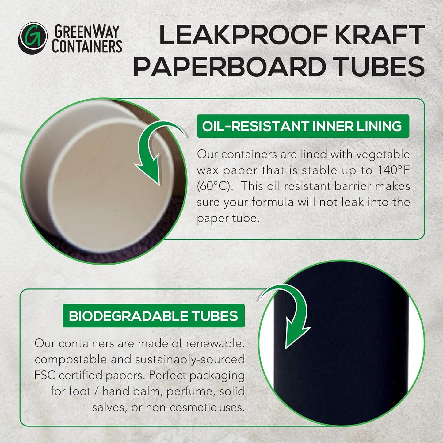Kraft Paperboard Deodorant Tubes - 2.5oz Refillable Solid Perfume Containers | 25 Pack, Black