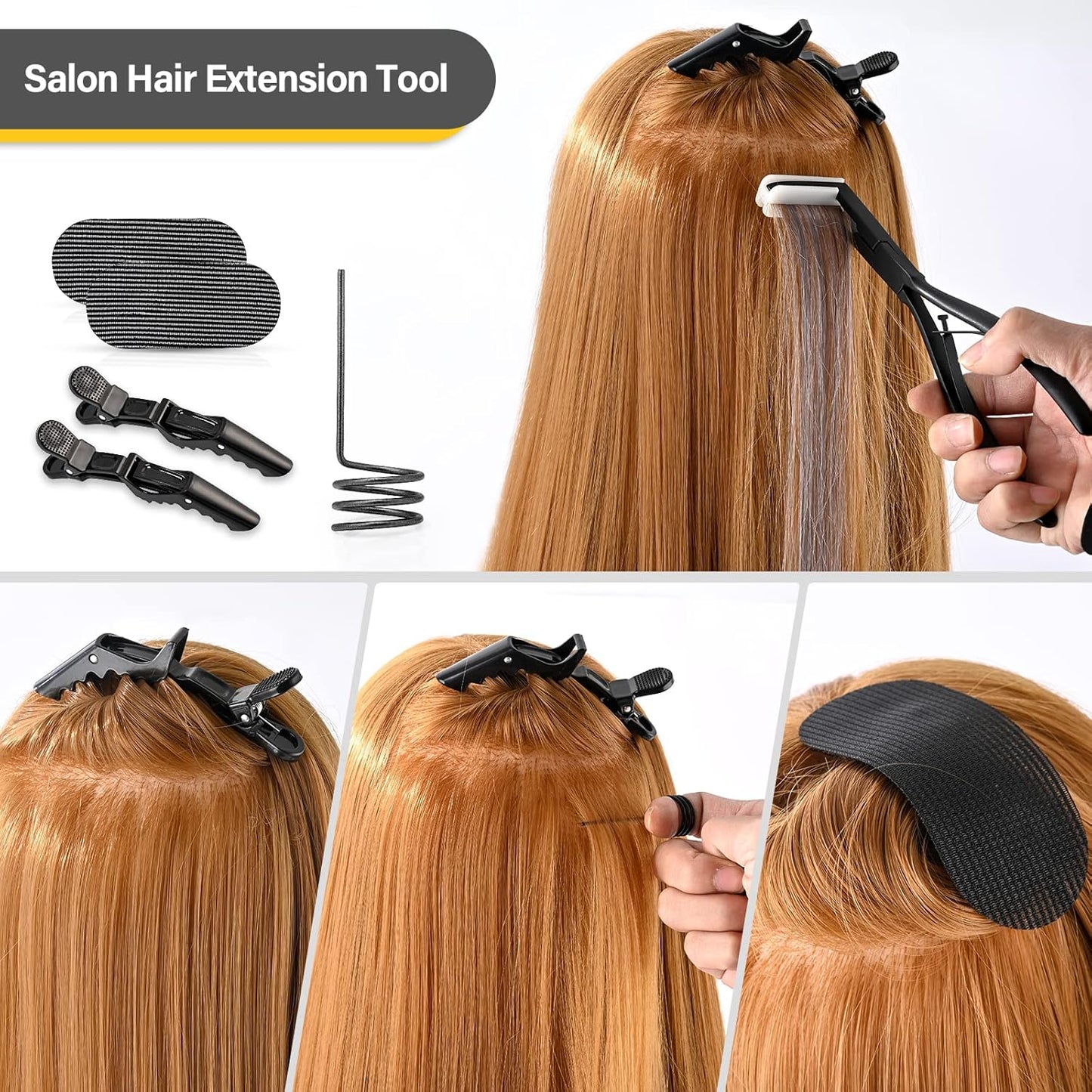 Tape In Hair Extensions Tool Kit - Stainless Steel Sealing Clamp, Remover & Clips | Black