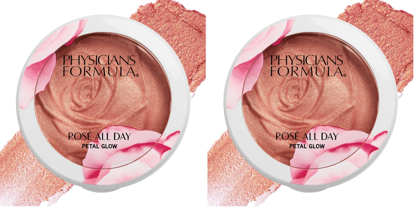 Physicians Formula Rosé All Day Highlighter Blush Face Powder, Blush Petal Glow, Shimmering Rose, Dermatologist Tested, Clinicially Tested (Pack of 2)