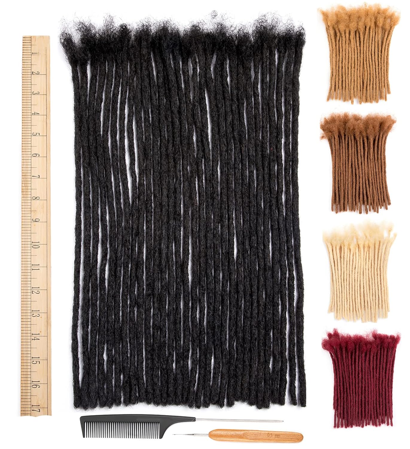 Real Human Hair Dreadlock Extensions - 16 Inch, 10 Strands, Soft & Dyeable | 0.6cm Thickness