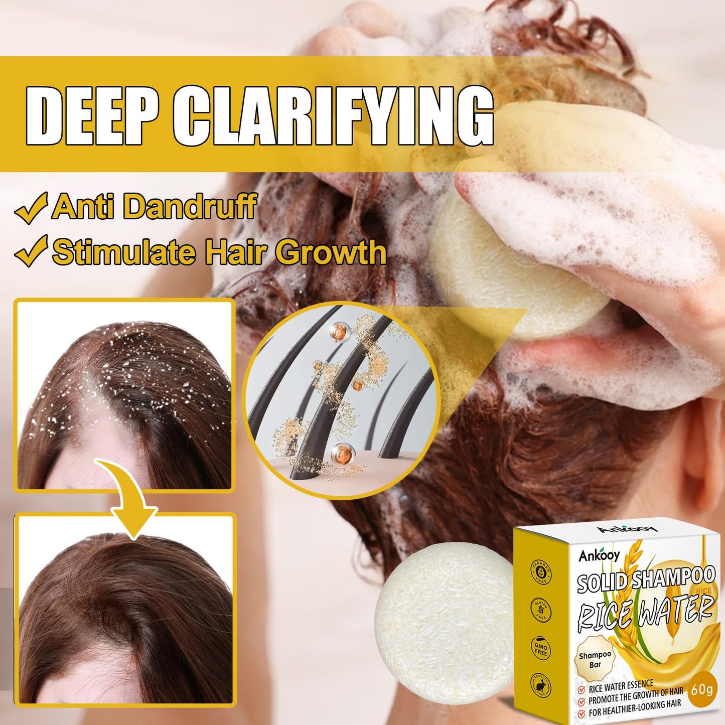 Shampoo Bar,Rice Water for Hair Growth,Clarifying Shampoo for Build Up,Soap Bar,Shampoo for Thinning Hair for Women and Men,Dandruff Shampoo,Frizz Control Hair Care,Travel Shampoo,Sulfate-Free(2 Pack)