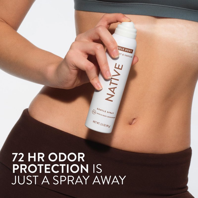 Native Whole Body Deodorant Spray, Coconut & Vanilla Scent, 72 Hour Odor Control for Pits, Privates & More, Aluminum Free, Quick-Drying Deodorant for Men & Women, 3.5 oz