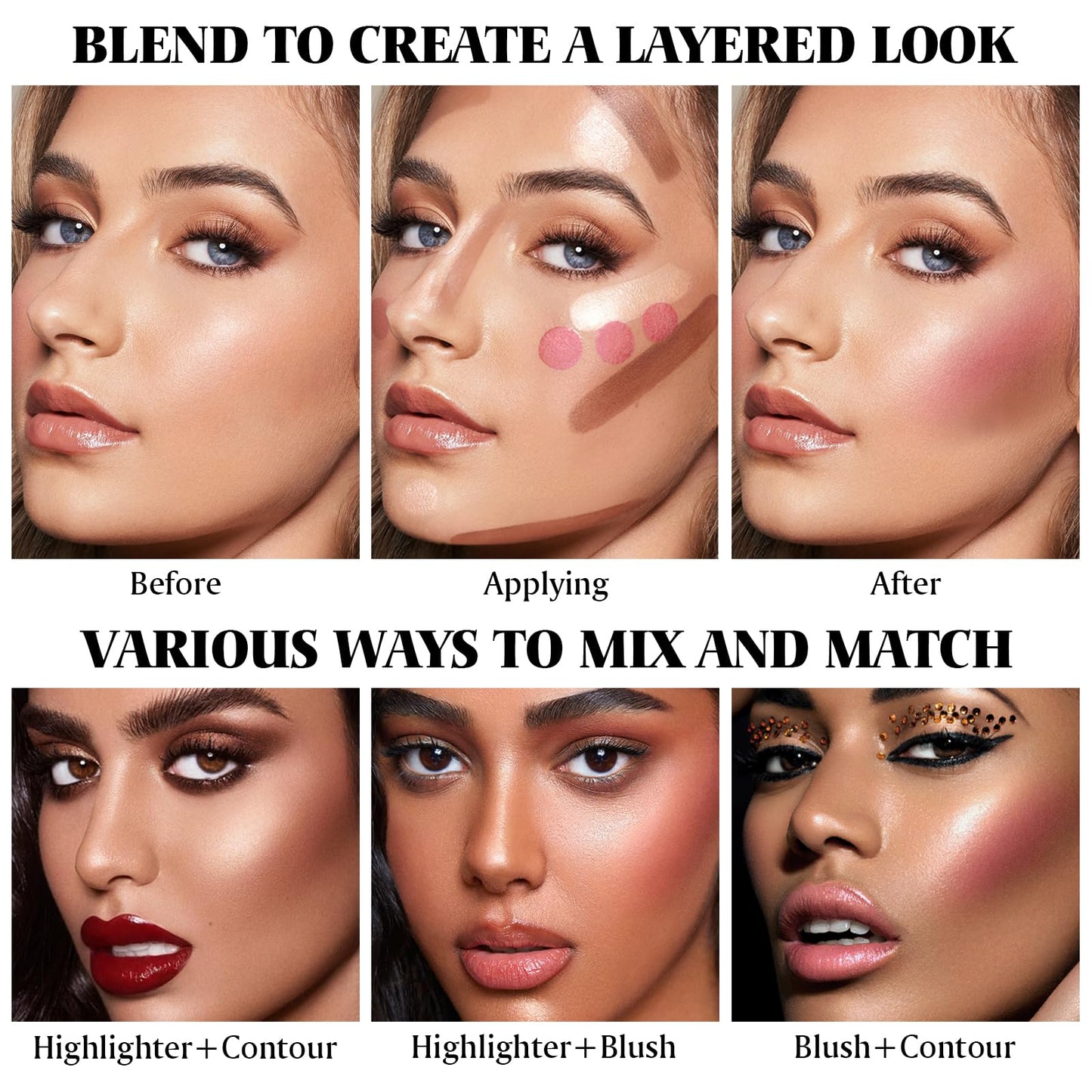 LSxia 3Pcs Cream Contour Kit - Cream Blush, Highlighter, Contour Bronzer for Cheeks, Waterproof Long Lasting Blendable, Contour Stick Trio for Face Makeup (#02, 05, 06)