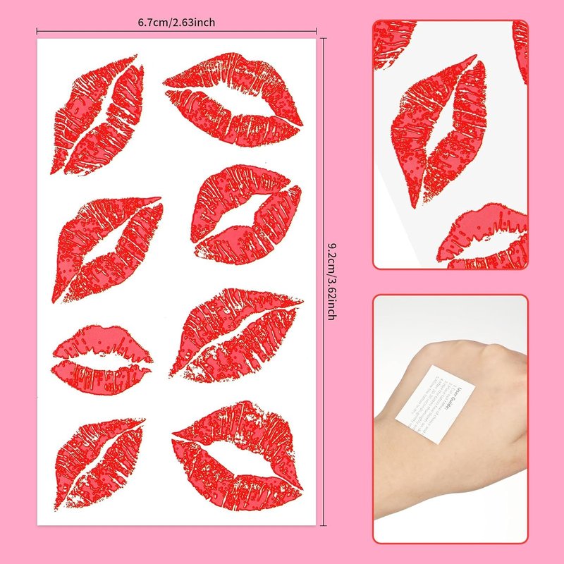 Red Lips Temporary Tattoo Stickers - 320 Pcs | Halloween Kiss Design for Adult Women Party Decor