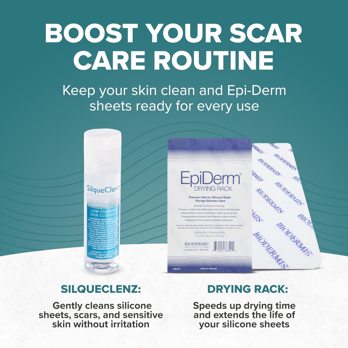 Epiderm Silicone Gel Strips - Silicone Tape for Scar Care - C Section, Tummy Tuck Tape & Cardiac Surgery Scars - Flexible & Reusable Strips - 1.4"x6" Clear