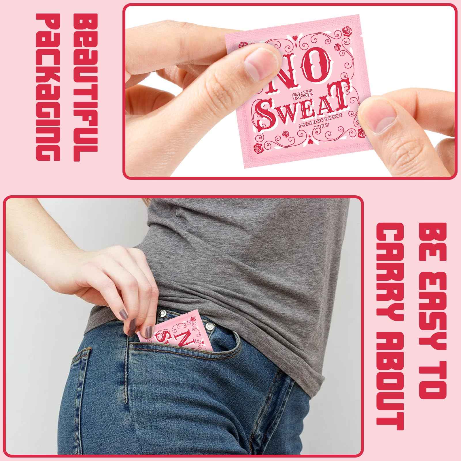 BUAEL Mini Deodorant Body Wipes 100 pieces of Travel deodorant Wipes And Travel Deodorant Individually Wrap Hypoallergenic Underarm Sweating Rose And Travel To Clean Skin For Female Male Teenagers