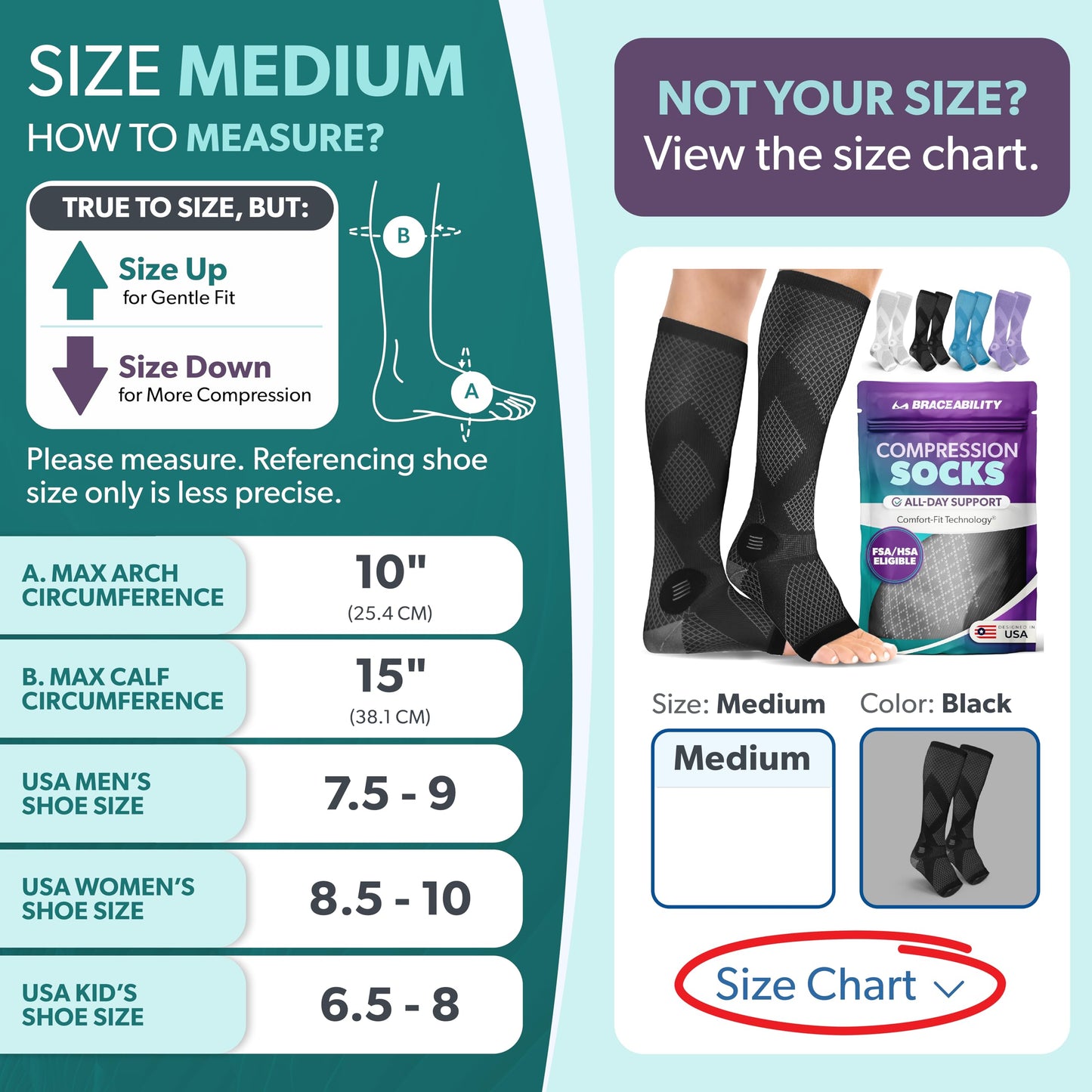 BraceAbility Compression Socks for Circulation - 20-30 mmHg Knee High Neuropathy Open Toe Stockings for Varicose Veins, Swelling, RLS, Medical Toeless Support for Men or Women - 1 Pair (M - Black)