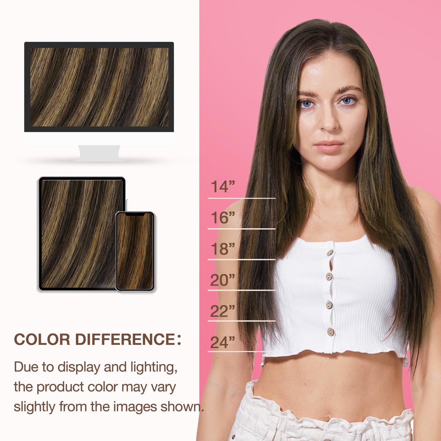 GOO GOO Genius Human Hair Sew-In Extensions, Rooted Remy Weft, 2/6/2 Balayage Dark Brown To Chestnut Brown, 14 Inch, 40g, Hand-Tied