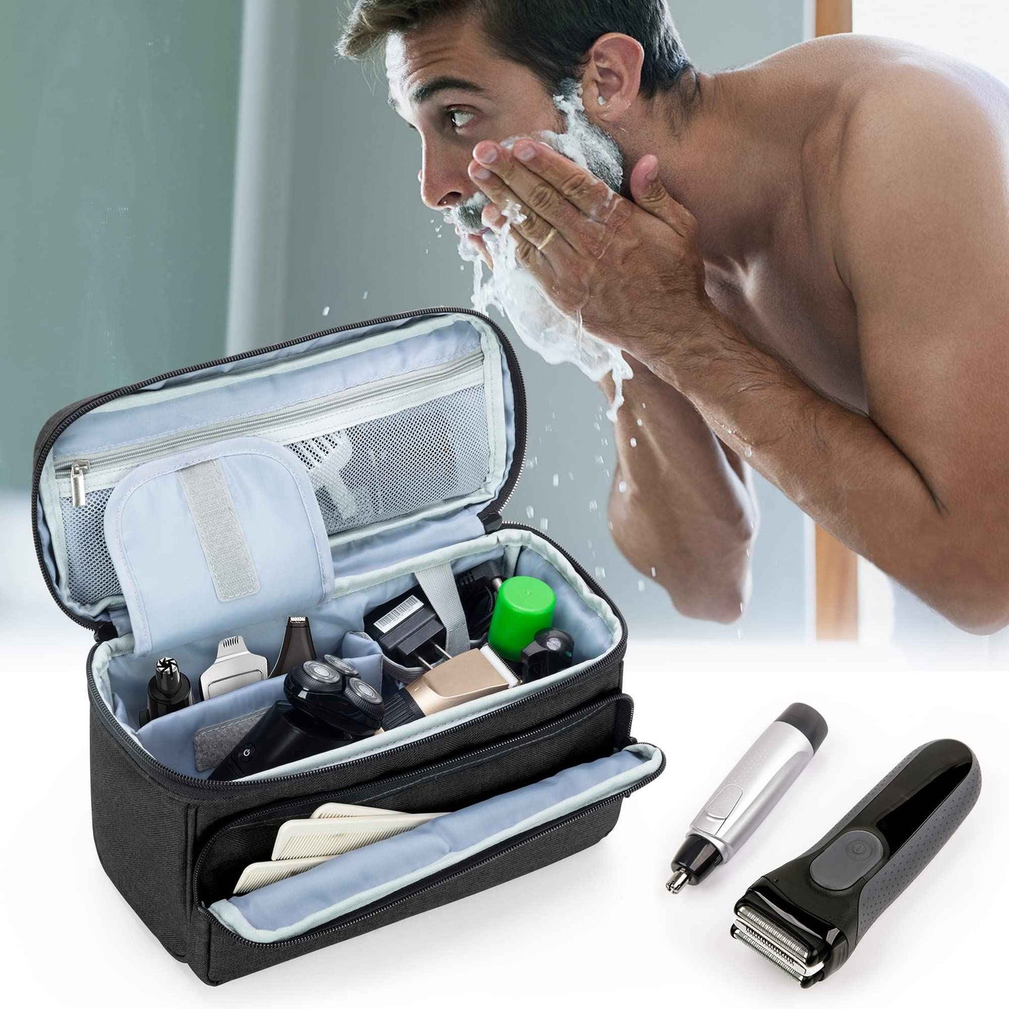 CURMIO Barber Bag for Hair Clippers, Men Grooming Travel Case for Electronic Shaver, Hair Trimmer and Hair Cutting Tools, Black, Bag Only