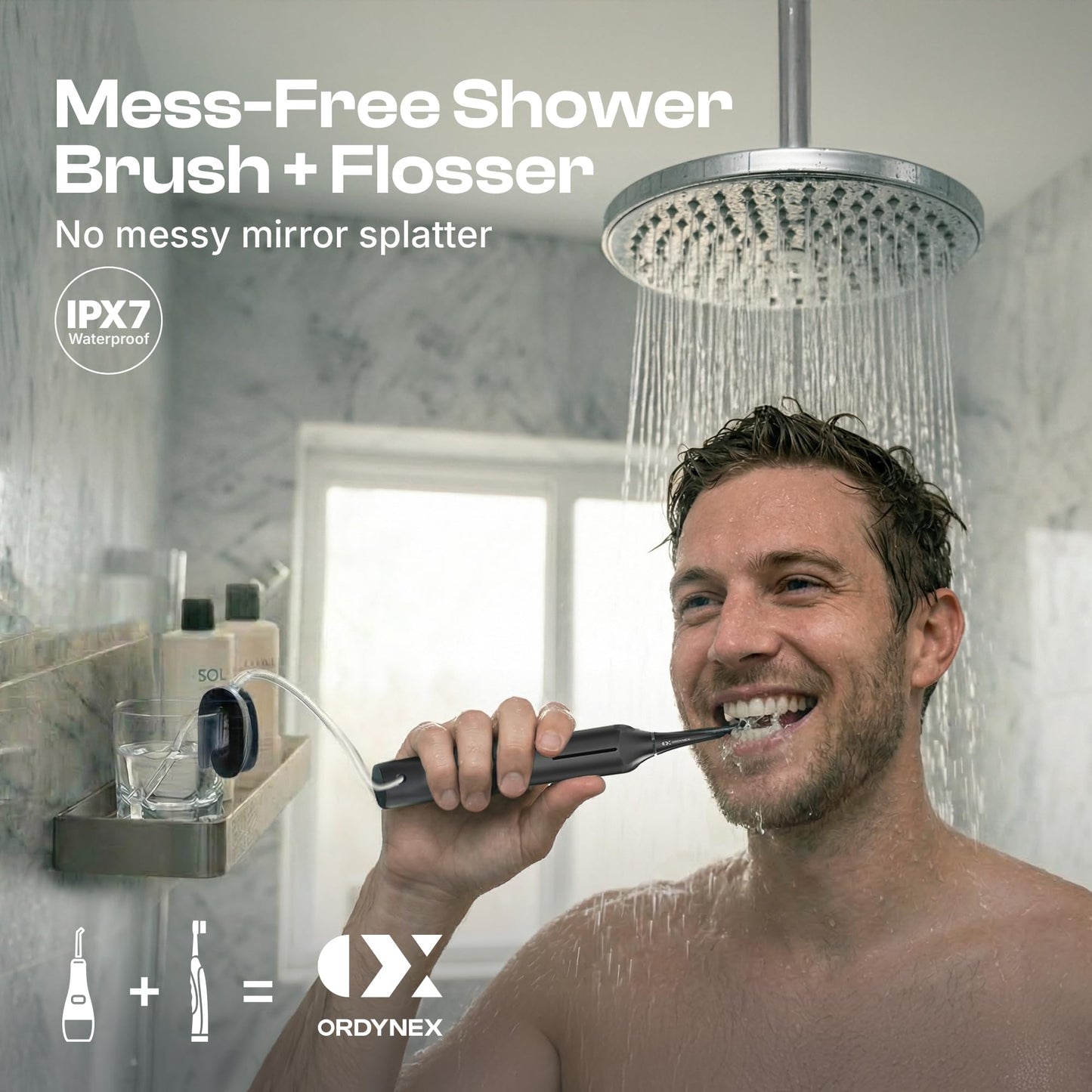 Electric Toothbrush with Water Flosser Combo 2 in 1, Dual Motor Sonic Flossing Toothbrush for Adults, Professional Cordless Rechargeable Oral Care Kit for Braces & Travel | Black