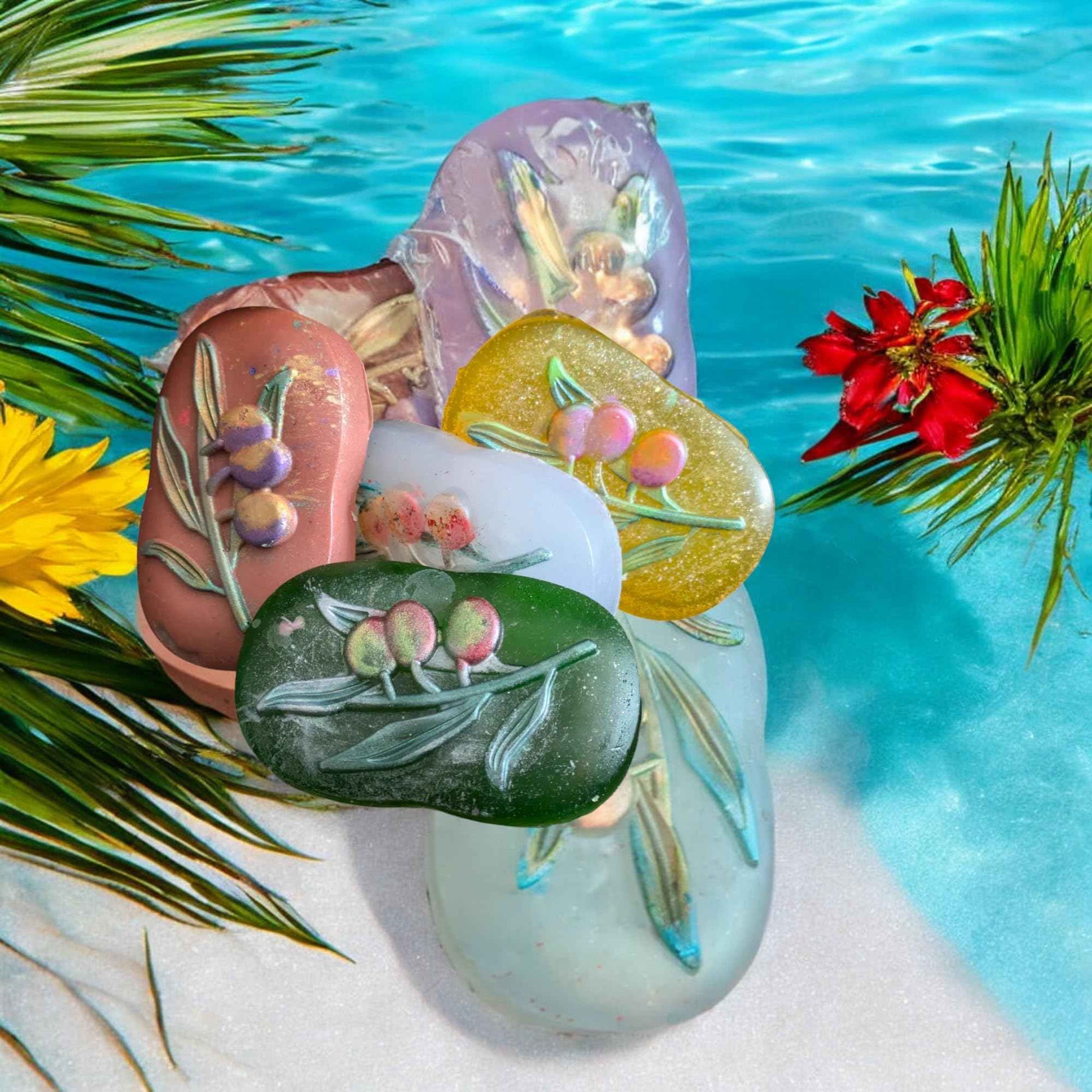 Aloe Glycerin Berry Sprig Soap | Set of 4-2.75oz bars | Nourishing Soap | Handmade Soap | Unique art