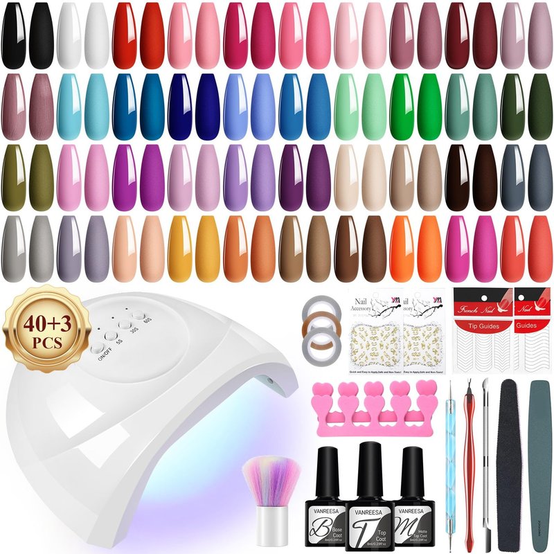 VANREESA 58 Pcs Gel Nail Polish Kit with U V Light 40 Colors Gel Nail Polish Set Glossy & Matte Top Coat Complete Gel Nail Kit with Manicure Tools Gel Polish Kit Gifts for Women