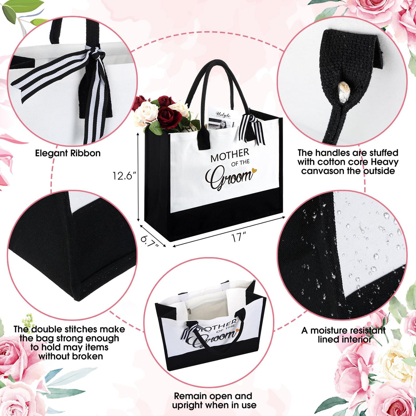 Paterr 8 Pcs Mother of the Bride and Mother of the Groom Gifts Set Canvas Tote Bag Drinking Glass Cups Makeup Bags Mirror (Classic)