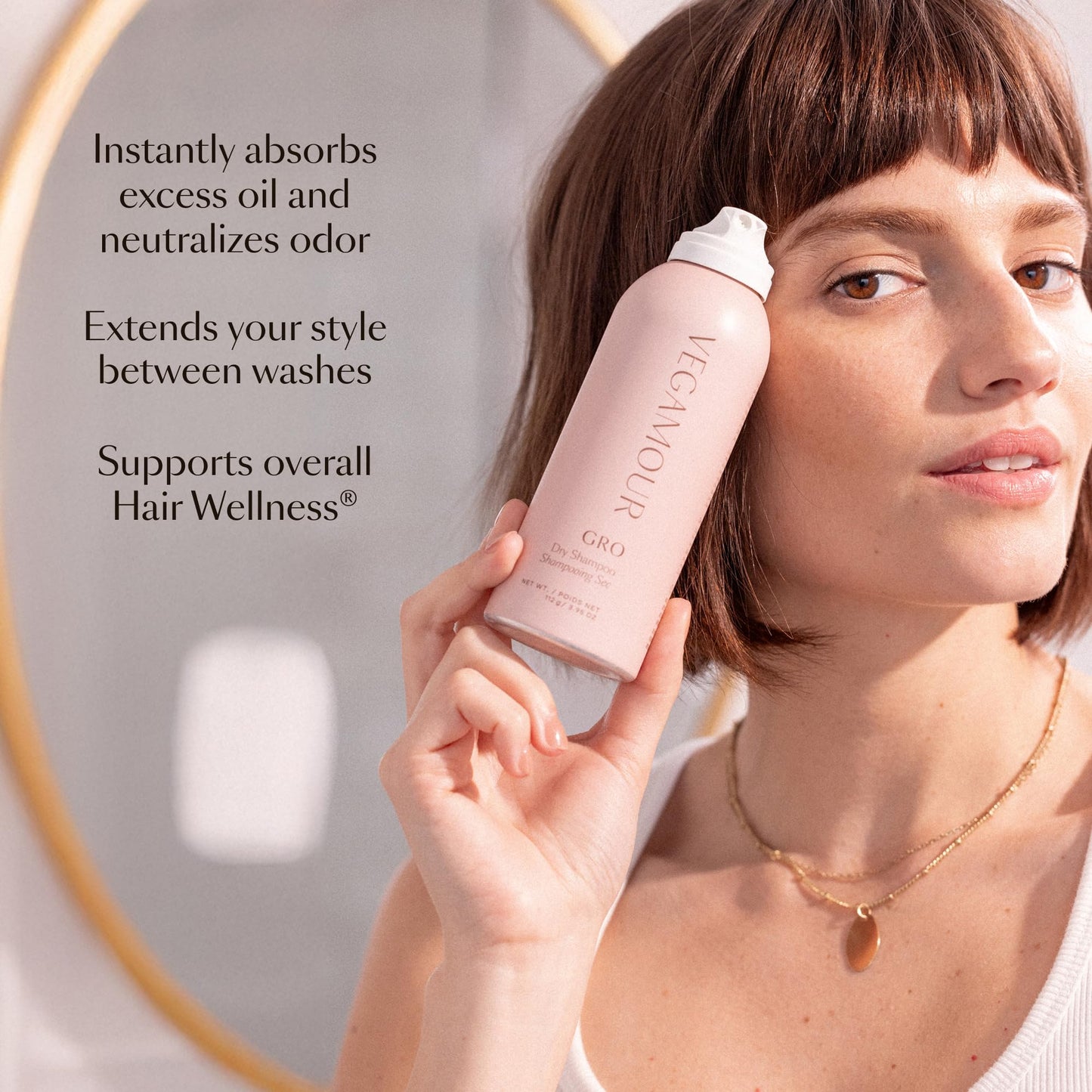 VEGAMOUR GRO Dry Shampoo - Plant-Powered, Absorbs Oil, Neutralizes Odor, Adds Volume, Talc-Free, No Buildup, Refreshes Between Washes, Vegan & Cruelty-Free