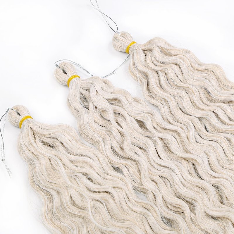 MAYSA Ocean Wave Crochet Hair 22inch Curly Braiding Synthetic Deep Wavy Crochet Hair Extensions 6packs #56C Platinum Blonde
