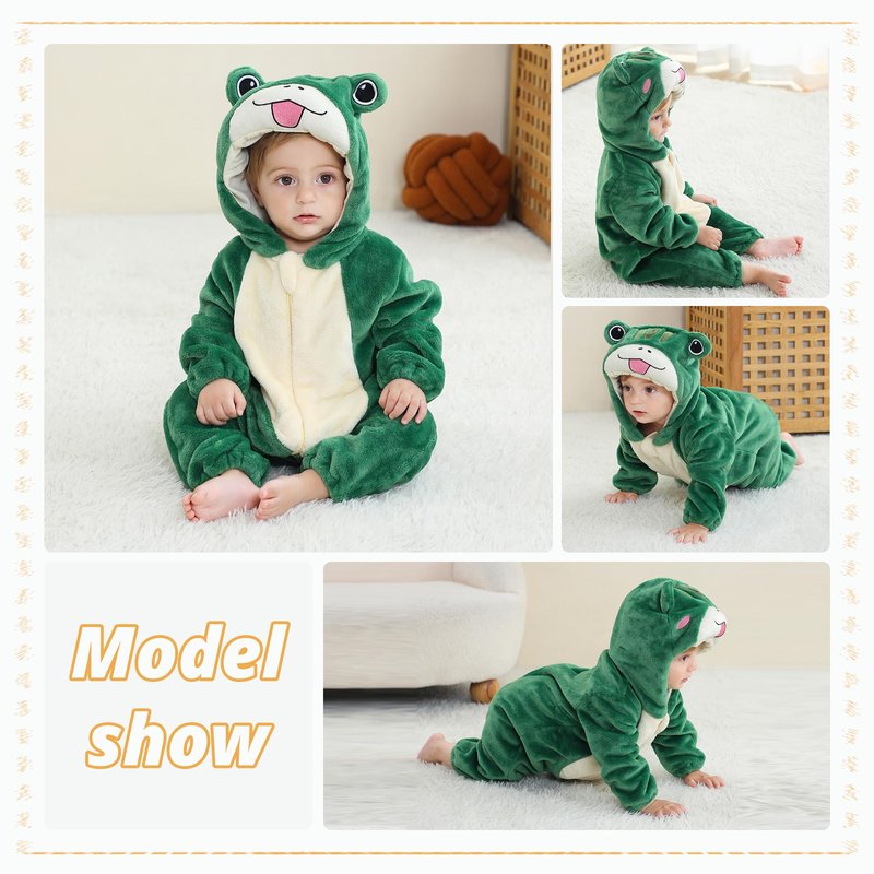 MICHLEY Unisex Baby Boy Girl Hooded Romper Winter Animal Cosplay Jumpsuit Outfits, Green, 6-12months, Size 80