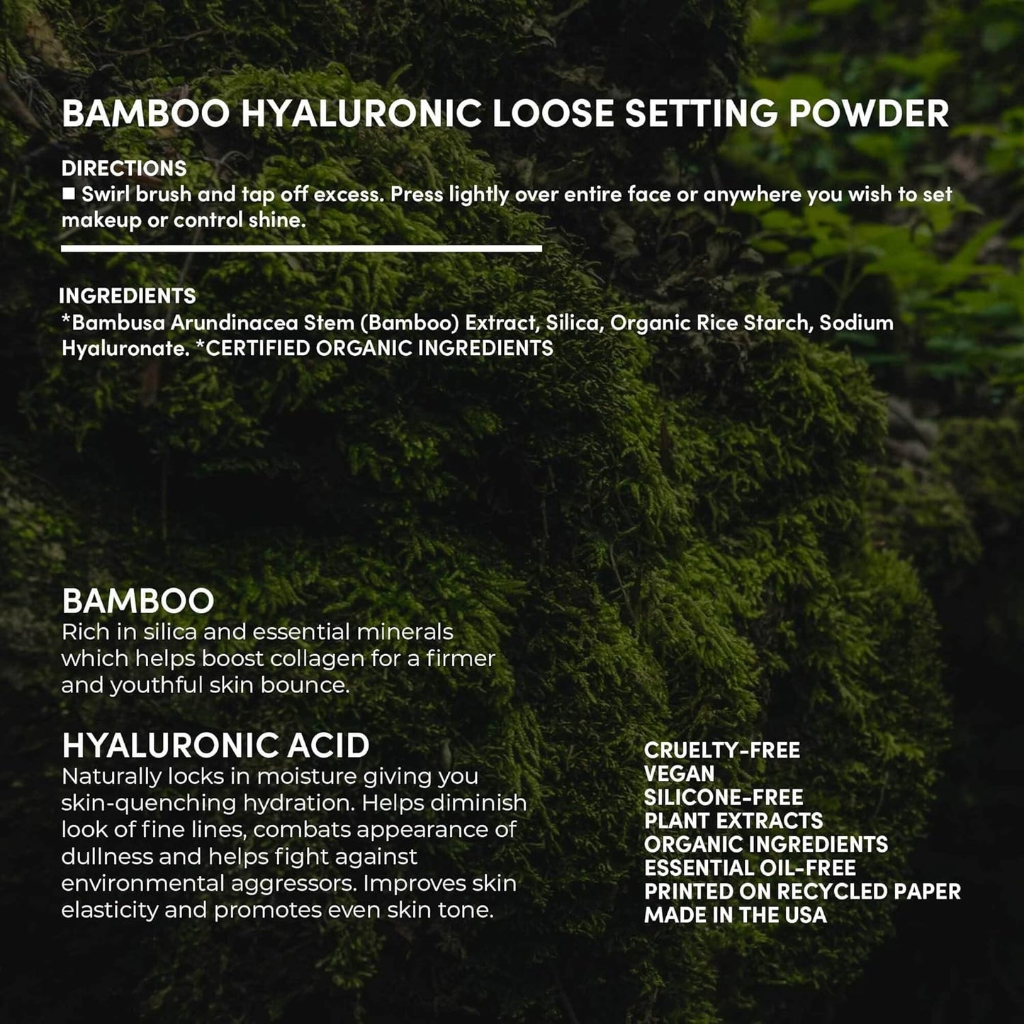 Fitglow Beauty Bamboo Hyaluronic Loose Setting Powder - Translucent Vegan & Organic | Pore Blurring, Oil Control | 0.32 oz / 9g