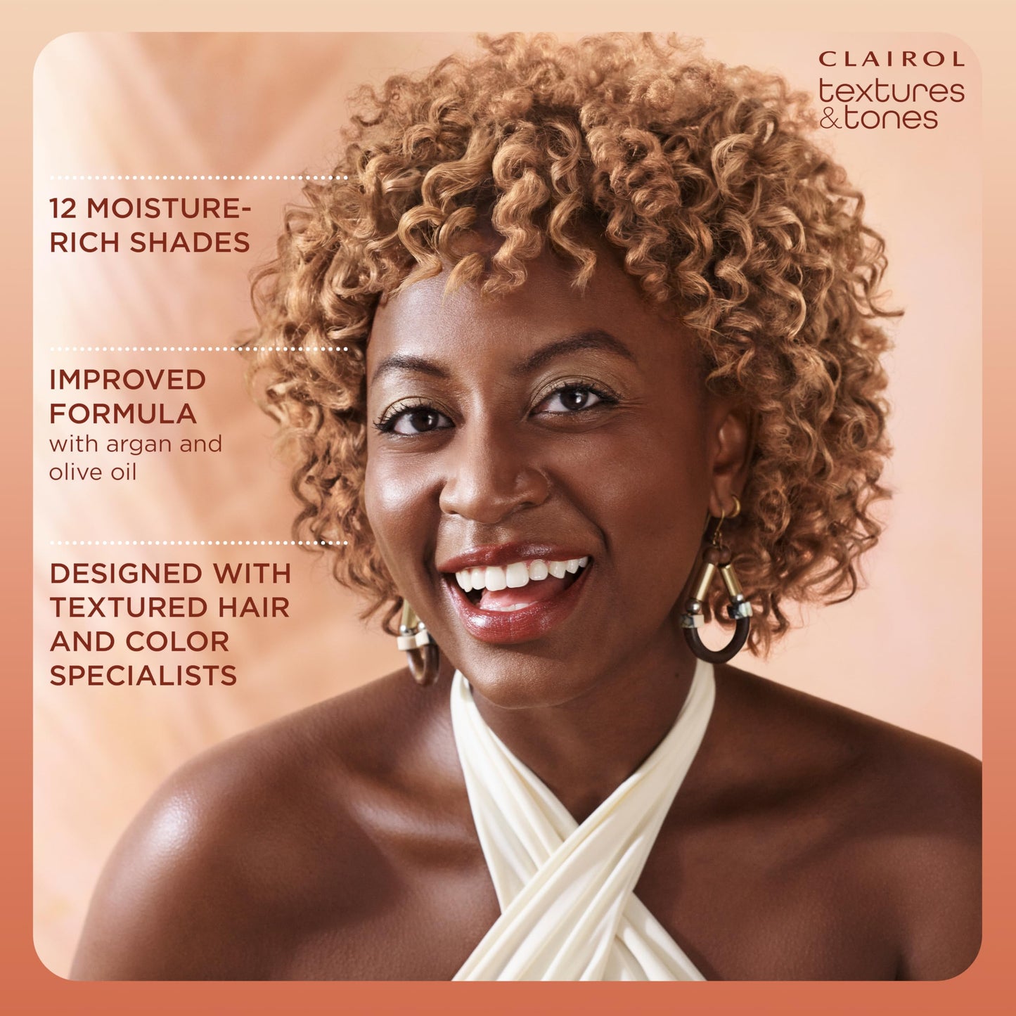 Clairol Textures & Tones Permanent Hair Dye, 6G Honey Blonde Hair Color | Ammonia-Free | Moisture-Rich Formula with Argan, and Olive Oil for Brilliant Shine | Pack of 1